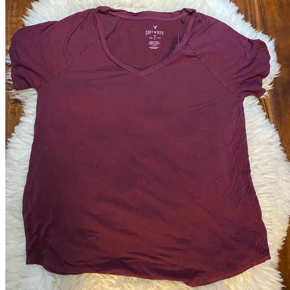 AEO - Burgandy V-Neck T-Shirt